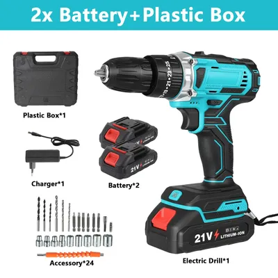 Image de Perceuse-visseuse sans fil - 21 V - 29 pièces - 35 Nm - Mandrin de serrage rapide de 9,5 mm - 25+3 réglages de couple - 2 batteries