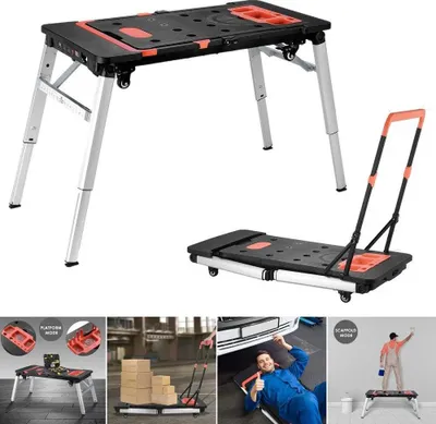 Immagine prodotto di Banco da lavoro pieghevole - Banco da lavoro - Multifunzione 7 in 1 - Portatile - Cavalletto per seghe/scaffale/piattaforma - Acciaio ad alto tenore di carbonio - Per garage e fai da te