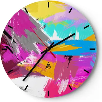 Produktbild von Wanduhr - Rund - Glasuhr - Abstraktion modern - 30x30cm - Schleichendes Uhrwerk - Lautlos - zum Aufhängen bereit - Dekoration Modern - Wanddekoration aus Glas - C3AR30x30-3966