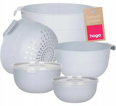 Produktbild von Hoga Küchenschüssel-Set mit Deckel & Sieb, 7-teilig, Grau