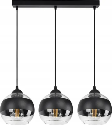 Produktbild von LUXOLAR Led Pendelleuchte 3 flammig - Deckenleuchte Schwarz E27 60W - Hängelampe für Wohnzimmer, Küchen - Schwarz/transparent Glas Kugeln