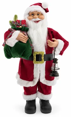 Productafbeelding van Benza – Kerstman met Groene Cadeauzak en Lantaarn – 60 cm – Rood en Wit – Staande Kerstdecoratie – 1 Stuk