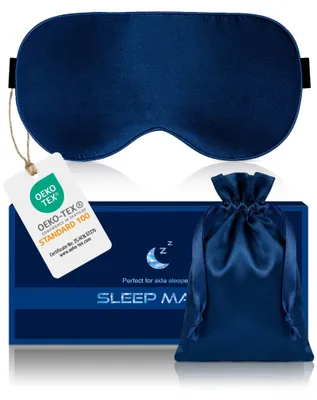 Produktbild von Schlafmaske aus Seide für Seitenschläfer, 100 % Bio-Maulbeerseide, 100 % lichtundurchlässige Schlafmaske mit verstellbarem Riemen für Damen, Herren und Kinder, kompakte Reise-Schlafmaske.