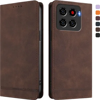 Immagine prodotto di Custodia per ZTE Blade A56, custodia retro in Finto cuoio con supporto e slot per carte di credito Marrone