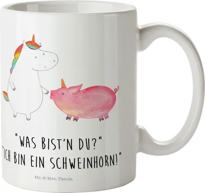 Produktbild von Mr. & Mrs. Panda Plastikbecher Einhorn Schwein - Weiß - Geschenk, Unicorn, Outdoor Tasse, Mehrwegbecher, Schweinchen, Trinklernbecher, Pott, Becher, Freundin, Einhörner