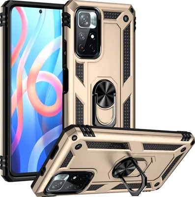 Produktbild von Redmi Note 11 Hülle, Dual Layer Militäre Fallschutz Schutzhülle mit Ringhalterung Ständer für Xiaomi Redmi Note 11 Gold