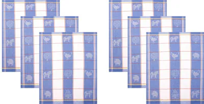Produktbild von Betz 6 Stück Halbleinen Geschirrtücher 50x70 cm HUNGARY Motiv: TIERE Farbe: blau