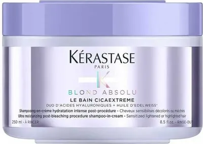 Produktbild von Kérastase Blond Absolu, Feuchtigkeitscreme Shampoo, für blondes Haar, mit Highlights, mit Hyaluronsäure, Bain Cicaextrême, 250 ml