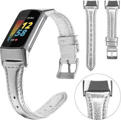 Image de Pour Fitbit Charge 6 / 5 : bracelet en cuir pour montre connectée de sport, couleur argent, taille : L, accessoires