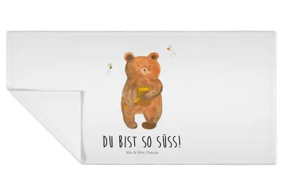 Produktbild von Mr. & Mrs. Panda Baumwollhandtuch Bär Honig - Weiß - Geschenk, Liebe, Flauschtuch, gesichtstuch, Handtuch 50x100, Partner, Verliebte, Teddy