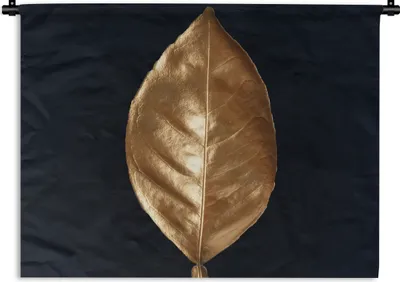 Produktbild von MuchoWow® Wandteppich Wandbehang Blätter - Chic - Gold - Pflanzen - Schwarz 120x90 cm Tapisserie Dekoration Wandtuch - Wohnen - Aufhänger für die Wand