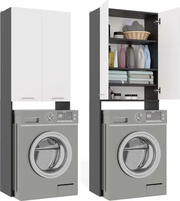 Produktbild von Schrank Über Waschmaschine Stange Dd Bad Regal Anthrazit Weiss 180X64X30