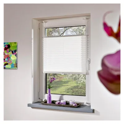 Produktbild von Plissee mit Klemmträger; 60 x 130 cm weiß; lichtdurchlässig und blickdicht; stufenlos verstellbar; einfache Montage ohne Bohren; Klemmen am Fenster; Plissee als Sonnenschutz
