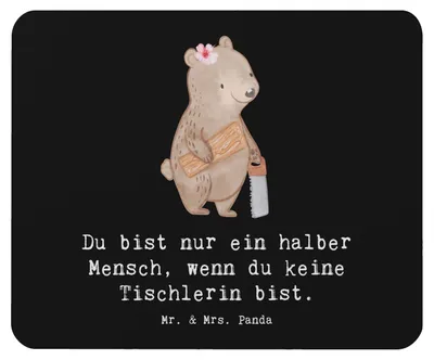 Produktbild von Mr. & Mrs. Panda Mousepad Tischlerin Herz - Schwarz - Geschenk, laptop, pc mauspad, mousematte, Mouse Pad