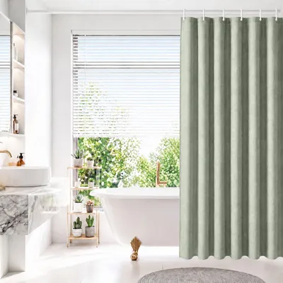 Produktbild von Textil Duschvorhang Wannenvorhang wasserabweisend Leinenoptik inkl. 8 Ringe 90x180cm Grün