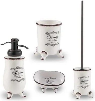Immagine prodotto di Set 4 pezzi accessori bagno shabby in Vetroceramica decorata | Amelia