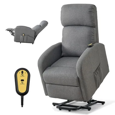 Produktbild von SucceBuy Elektrischer Relaxsessel mit stufenloser Verstellung, komfortablem Leinenbezug, hochelastischem Schaumstoff, praktischen Seitentaschen, Fernbedienung und Massagefunktion, hellgrau