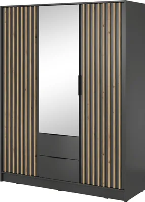 Produktbild von Masseno Drehtürenschrank NELIANA 155 cm Kleiderschrank Schlafzimmer Schrank 3-türig mit Spiegel Graphitfarben