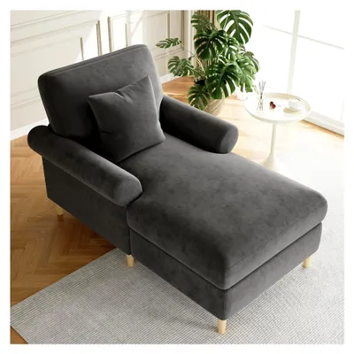 Produktbild von Gepolsterter Relaxsessel, klappbarer Schlafsessel, bequemer Lesesessel, Lounge-Sessel, XXL Lesesessel, samtbezogener Lounge-Sessel, Sitzsack für Wohn- und Schlafzimmer, Grau