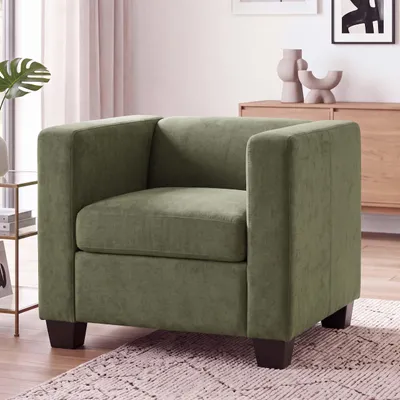 Image de Fauteuil Lille, fauteuil de relaxation, fauteuil club, suspension à spirales, revêtement en tissu chenille (260g/m²), couleur vert