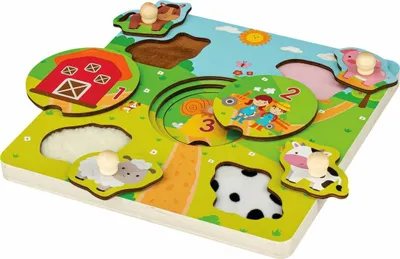 Productafbeelding van Houten voel-puzzel met boerderijdieren, 6-delig