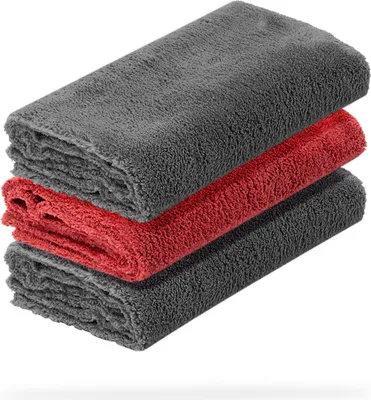 Produktbild von detailmate 3er Set Mikrofasertücher - 40x40cm, 550 GSM - Mikrofaser Poliertücher 2x grau, 1x rot