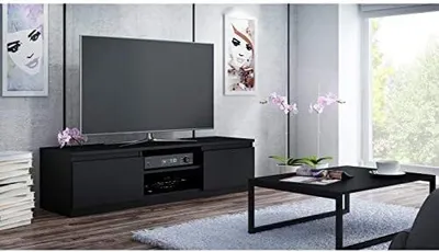 Produktbild von CDF TV-Schrank 140 | Farbe: Schwarz | Moderner Fernsehtisch | Ablagen für Audio-/Videogeräte | Stauraum für Kleinigkeiten