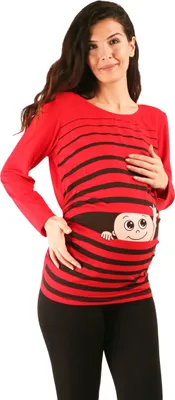 Produktbild von Umstandsshirt Langarm Winke Winke – Umstandsmode Damen Schwangerschaft, 95 % Baumwolle, Rot, Gr. S