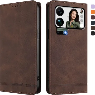 Produktbild von Hülle für Xiaomi 17 Pro Max, Retro Kunstleder Ständer Klapphülle mit Kartenfächer und Magnetische Braun