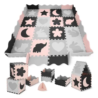 Produktbild von 4FIZJO Kinder Puzzlematte 150 x 150 cm aus EVA, mit Rahmen, Formen und Tiermotiven