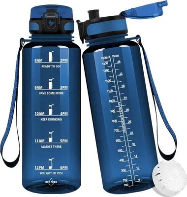 Obrázok produktu pre Veľká fľaša na pitie s objemom 1,5 litra, bez BPA, 1500 ml, plastová fľaša na vodu odolná proti vytečeniu, veľká fľaša na pitie na jogu, fitness, cestovanie a outdoorové aktivity