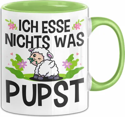Produktbild von Veganer Tasse Geschenk Ich Esse Nichts Was Pupst Schaf Geburtstag Kaffee-Becher (Grün)