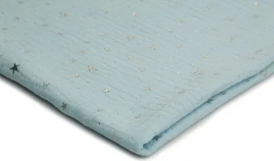 Produktbild von Musselin mit silbernen Sternen, Double Gauze, Hellblau, 50 x 130 cm