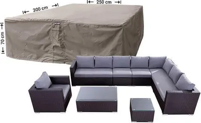 Produktbild von Raffles Covers Abdeckplane für Lounge Sitzgruppe 300 x 250 H: 70 cm | Atmungsaktiv | Wasserdicht | UV-beständig | Doppelnähte | Elastischer Kordelzug
