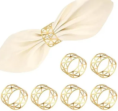 Zdjęcie produktu dla Ibenzoa® Zestaw 6 złotych obręczy na serwetki, wykonanych z metalu, średnica 4,5 cm – elegancka dekoracja stołu na wesele i uroczyste kolacje