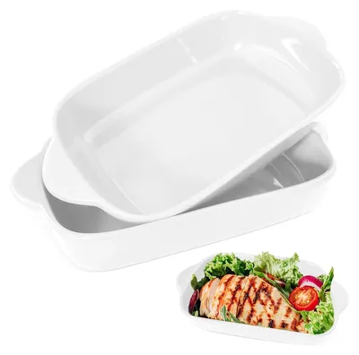 Produktbild von 2 Stück Auflaufform Keramik, 23 x 13 cm, Rechteckige Kleine Auflaufform mit Griff, Für Lasagne, Tiramisu & Auflauf