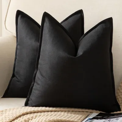 Productafbeelding van Kussensloop, linnen, 45x45 cm, zwart, set van 2