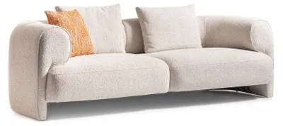 Zdjęcie produktu dla Nowoczesna 3-osobowa sofa z beżowej tkaniny z drewnianą ramą