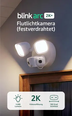 Produktbild von Blink Arc 2K+ Flutlichtkamera (festverdrahtet, neueste Gen.) – Kabelgebunde Smart Security, 3.000 Lumen, 2K-Video, 180°-Abdeckung – Weiß - B0GSH7T7VW