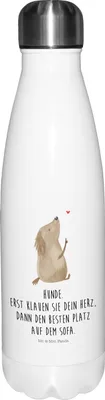 Produktbild von Mr. & Mrs. Panda Thermos Hund Liebe - Weiß - Geschenk, trinkflaschen, thermo trinkflasche, Wasserflasche, Getränkeflasche, edelstahl, Sprüche, Herz, Süß