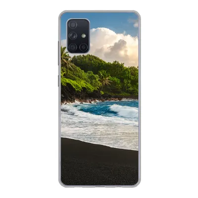 Produktbild von MuchoWow® Handyhülle Schutzhülle Hülle für Samsung Galaxy A71 Ein schwarzer Sandstrand auf Hawaii Silikon Softcase Handy Hülle - Kartenbesitzer