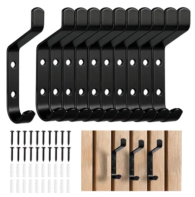 Produktbild von Kleiderhaken, 10 Stück, Wandhaken zum Anschrauben an Paneele, Haken aus Kohlenstoffstahl für Akustikpaneele, 13 mm breit - schwarze Haken für Schlafzimmer, Wohnzimmer, Badezimmer, Kleiderschrank, für Jacken, Mäntel, Hüte