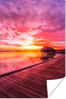 Produktbild von MuchoWow® Poster Steg - Wasser - Sonne - Rosa - Horizont 120x180 cm - Kunstposter