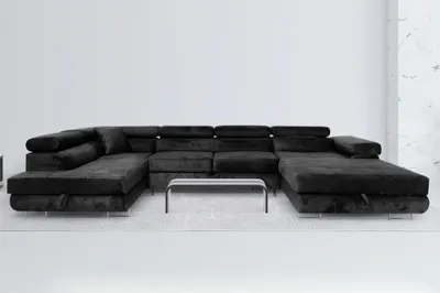 Produktbild von Sofiland Aller U 345x202cm narożnik z funkcją spania i 2 szufladami na pościel, czarny