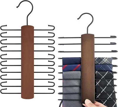 Image de Porte-cravates en bois avec rotation à 360°, capacité pour 20 cravates, ceintures et écharpes, organisateur de placard