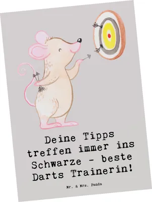 Produktbild von Mr. & Mrs. Panda Postkarte Beste Darts Trainerin - Grau Pastell - Geschenk, Ansichtskarten, Fotokarte, Geschenkidee, Sportart, individuelle Trainingsstrategie, Postkarten