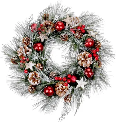 Produktbild von Weihnachtskranz MagicHome, natürlich, hängend, mit Tannengrün und Sternen, 39 cm