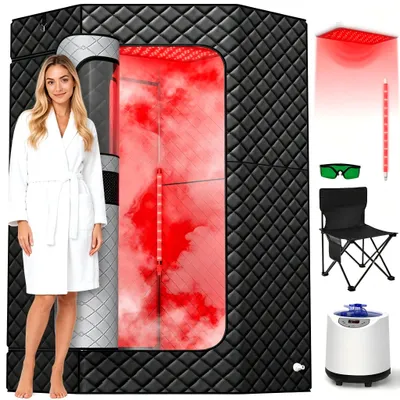 Infrarot-Sauna, 1200 W, 3 l Dampfkocher, Klappstuhl, schwarz