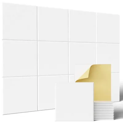 Produktbild von Akustikpaneele - 12er-Pack quadratische Polyesterpaneele - Selbstklebend - 30,5 x 30,5 cm - 0,9 cm dick - Schallabsorbierend - Weiße
