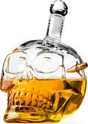 Zdjęcie produktu dla Kuloodporna Karafka Czaszka na Whisky z Pociskiem 700 ml - Prezent dla Mężczyzny